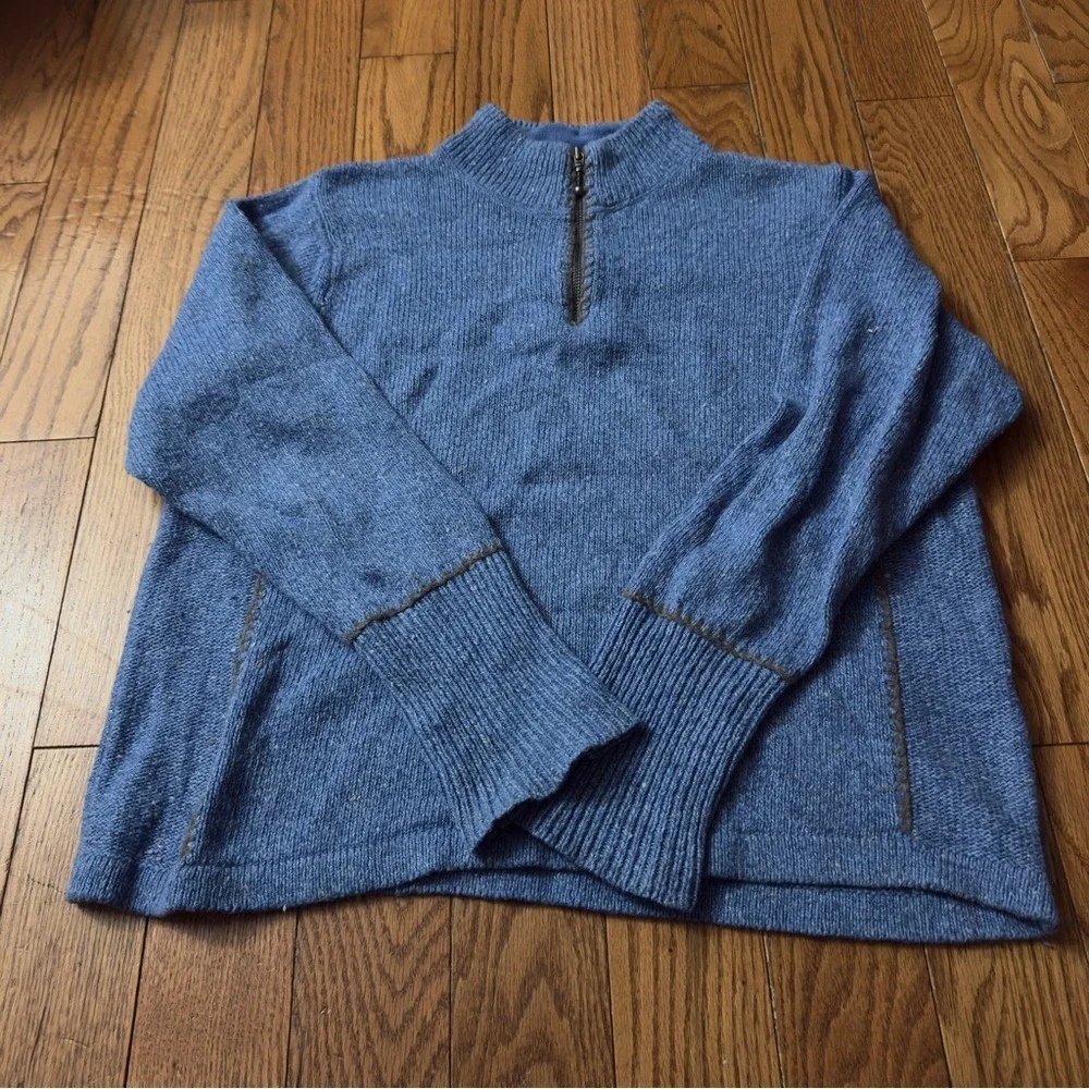 Woolrich Women's Knit Pullover‎ Quarter Zip Sweater Blue Size Large